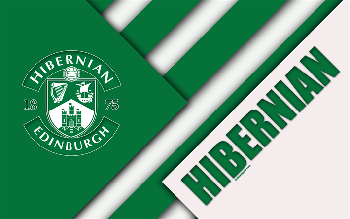 Hibernian FC, 4k, design dei materiali, la Scottish football club, logo, verde, bianco astrazione, Scottish Premiership, Edimburgo, Scozia, calcio