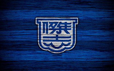 Kitchee FC, 4k, logo, Hong Kong Premier League, futebol, clube de futebol, &#193;sia, Hong Kong, Kitchee, textura de madeira, FC Kitchee