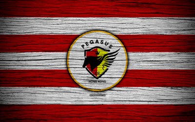 Pegasus FC, 4k, logo, Hong Kong Premier League, futebol, clube de futebol, &#193;sia, Hong Kong, Pegasus, textura de madeira, FC Pegasus