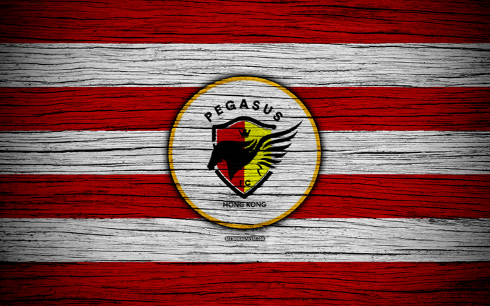 Pegasus FC, 4k, logo, Hong Kong Premier League, futebol, clube de futebol, &#193;sia, Hong Kong, Pegasus, textura de madeira, FC Pegasus