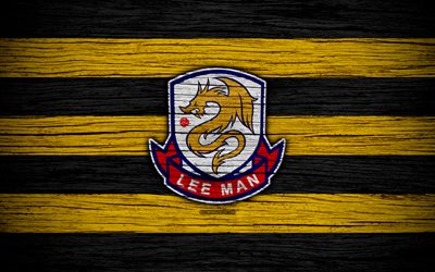 Lee el Hombre FC, 4k, logotipo, Hong Kong de la Premier League, f&#250;tbol, club de f&#250;tbol, Asia, Hong Kong, Lee el Hombre, de madera de la textura, el FC Lee Hombre