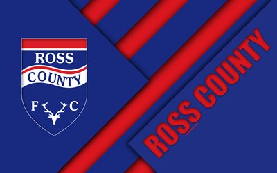 Ross County FC, 4k, malzeme tasarım, İsko&#231; Futbol Kul&#252;b&#252;, logo, Mavi, Kırmızı soyutlama, İsko&#231; Premiership, Dingwall, İsko&#231;ya, futbol