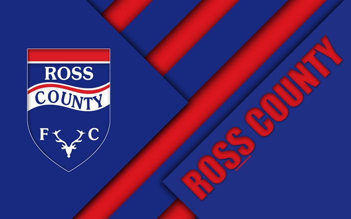 Ross County FC, 4k, materiaali suunnittelu, Scottish football club, logo, sininen punainen abstraktio, Skotlannin Valioliigassa, Dingwall, Skotlanti, jalkapallo