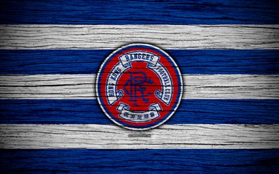 Rangers FC, 4k, logotipo, Hong Kong de la Premier League, f&#250;tbol, club de f&#250;tbol, Asia, Hong Kong, Rangers de madera, la textura, el Rangers FC