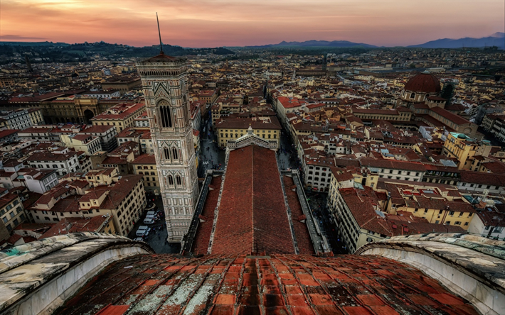 Santo Spirito de Florence, soir&#233;e, coucher du soleil, l&#39;italie, les toits des vieilles maisons, paysage urbain, la magnifique vieille ville, de la Toscane
