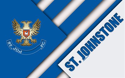Saint Johnstone FC, 4k, la conception de mat&#233;riaux, club de football &#201;cossais, logo, bleu, blanc, de l&#39;abstraction, de Scottish Premiership, Perth, en &#201;cosse, le football