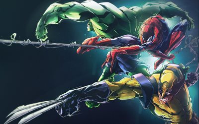 4k, hulk, wolverine, spider-man, superhelden, marvel comics