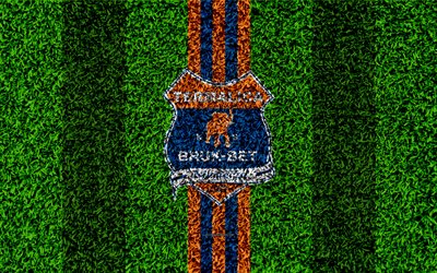 Bruk-Apuesta Termalica Nieciecza, 4k, logotipo, f&#250;tbol de c&#233;sped, polaco club de f&#250;tbol de hierba verde textura, azul, naranja l&#237;neas, Ekstraklasa, Neccea, Polonia, f&#250;tbol, arte, Termalica B-B