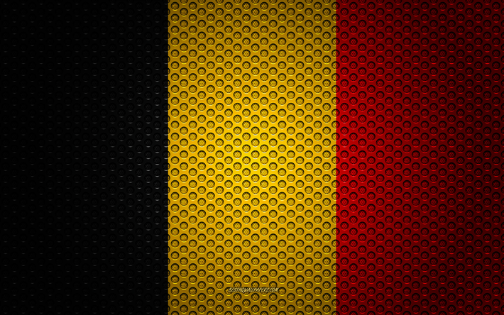 Flag of Belgium, 4k, creative art, metal mesh texture, Belgian flag, national symbol, Belgium, Europe, flags of European countries