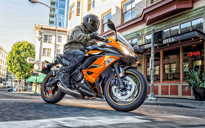 kawasaki ninja 650, 2019, neue sport-bike, au&#223;en, schwarz-orange ninja 650, japanischen motorr&#228;dern, kawasaki