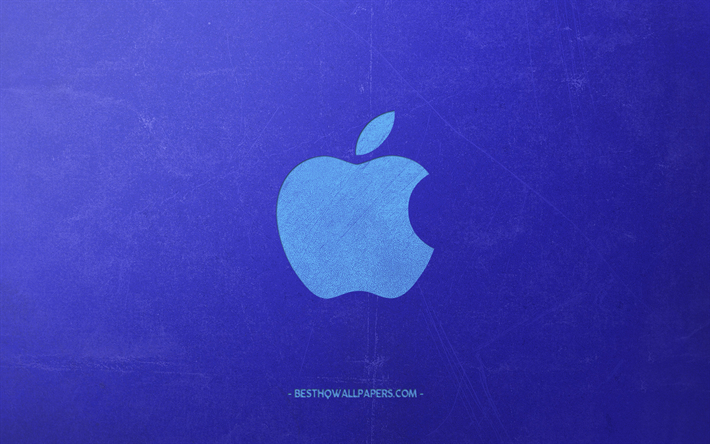 Apple, ロゴ, 青色のレトロな背景, 青リンゴロゴ, レトロスタイル, 【クリエイティブ-アート, 青リンゴの美術