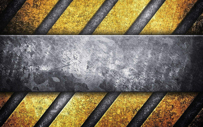 steel plate, 4k, caution strips, warning background, grunge, metal backgrounds, yellow lines, warning tapes