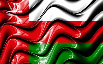 Omans flagga, 4k, Asien, nationella symboler, Flagga av Oman, 3D-konst, Din, Asiatiska l&#228;nder, Oman 3D-flagga