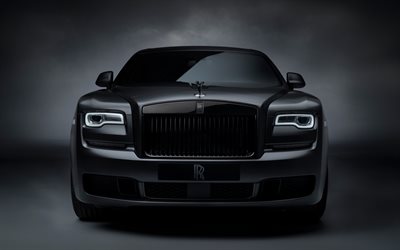 Royce Rolls-Royce Ghost Siyah Rozet, 4k, &#246;nden g&#246;r&#252;n&#252;m, 2019 arabalar, l&#252;ks arabalar, tuning, 2019 Rolls-Royce Ghost, İngiliz arabalar, Rolls-