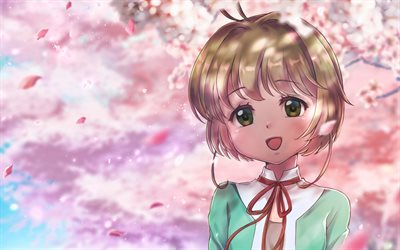 Sakura Kinomoto, la primavera, flor de Cerezo, close-up, manga, Cardcaptor Sakura