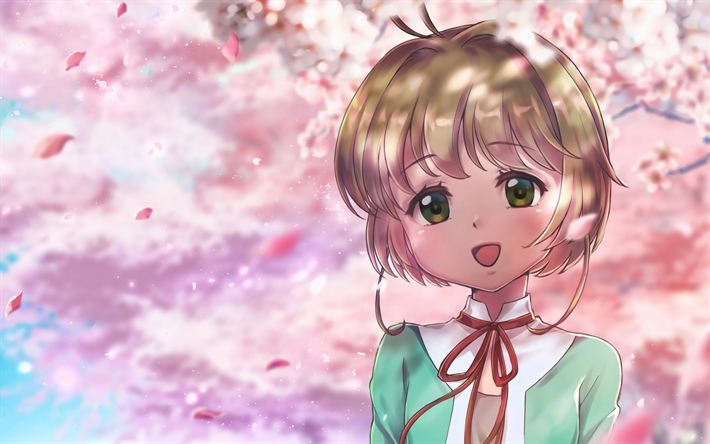 Sakura Kinomoto, spring, Sakura, close-up, manga, Cardcaptor Sakura