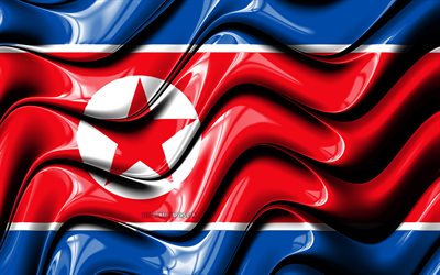 Pohjois-Korean lippu, 4k, Aasiassa, kansalliset symbolit, 3D art, Pohjois-Korea, Aasian maissa, Pohjois-Korea 3D flag