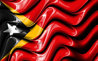 Timor-Leste, bandiera, 4k, Asia, simboli nazionali, Bandiera di Timor-Leste, 3D arte, paesi Asiatici, Timor-Leste 3D bandiera