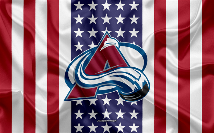 Colorado Avalanche, 4k, logo, amblem, ipek doku, Amerikan bayrağı, Amerikan hokey kul&#252;b&#252;, NHL, Denver, Colorado, ABD Ulusal Hokey Ligi, buz hokeyi, ipek bayrak