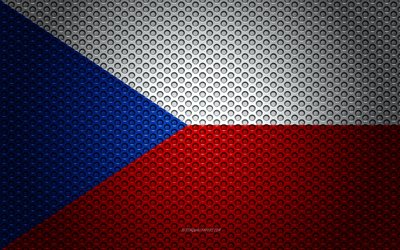 Bandeira da Rep&#250;blica checa, 4k, arte criativa, a malha de metal textura, s&#237;mbolo nacional, Rep&#250;blica Checa, Europa, bandeiras de pa&#237;ses Europeus