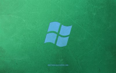 Windows-logotypen, gr&#246;n retro bakgrund, bl&#229; retro logotyp, emblem, kreativ konst, retro stil, Windows