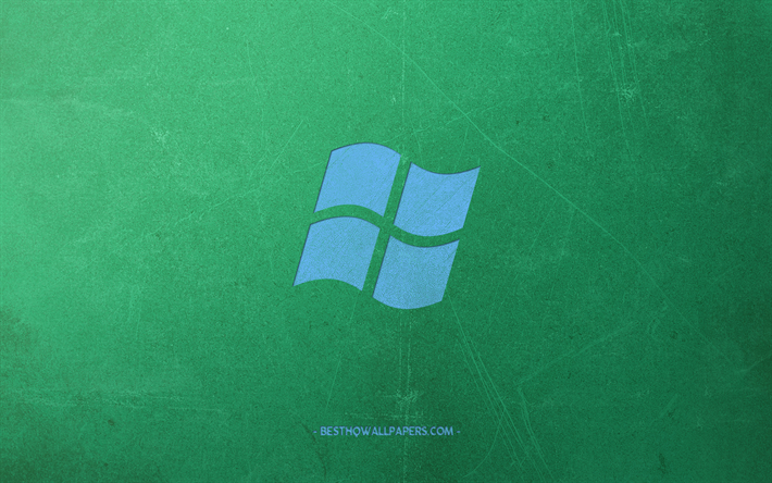 Logotipo do Windows, verde retro fundo, azul retro logotipo, emblema, arte criativa, estilo retr&#244;, Windows