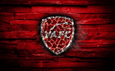 Valenciennes FC, Ligue 2, burning logo, football, red wooden background, french football club, FC Valenciennes, grunge, soccer, Valenciennes logo, Valenciennes, France