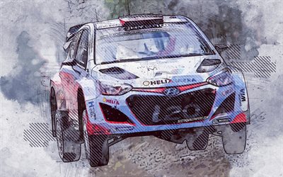 Dani Sordo, Hyundai i20 WRC, espa&#241;ola piloto de rally, Hyundai Motorsport, grunge arte, arte creativo, del Campeonato Mundial de Rally, Hyundai