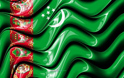 Turkmen flag, 4k, Asia, national symbols, Flag of Turkmenistan, 3D art, Turkmenistan, Asian countries, Turkmenistan 3D flag