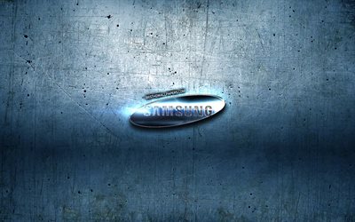 Il logo di Samsung, blu, metallo, sfondo, creative, Samsung, marche, Samsung 3D logo, la grafica, Samsung logo in metallo