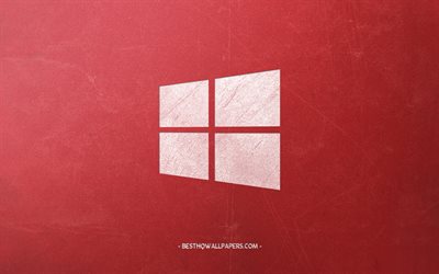 Windows10, ロゴ, 赤いレトロな背景, エンブレム, レトロスタイル, Windows, レトロアート