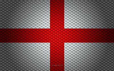 Flag of England, 4k, creative art, metal mesh texture, English flag, national symbol, England, Europe, flags of European countries