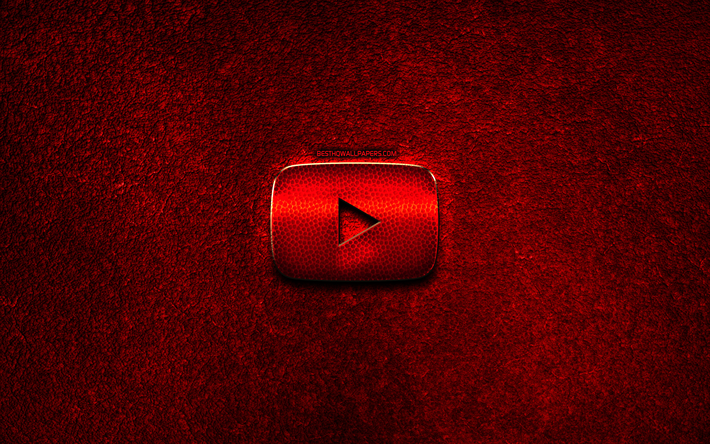 Youtube-logo, punainen kivi tausta, luova, Youtube, merkkej&#228;, Youtube 3D-logo, kuvitus, Youtube red metal logo