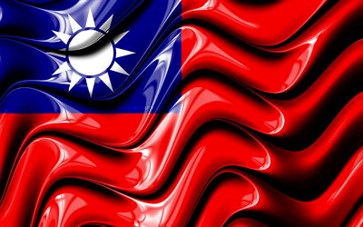 Tayvanlı bayrağı, 4k, Asya, ulusal semboller, Tayvan Bayrak, 3D sanat, Tayvan, Asya &#252;lkeleri, Tayvan 3D bayrak