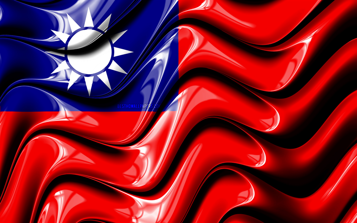Taiwanin lippu, 4k, Aasiassa, kansalliset symbolit, Lippu Taiwan, 3D art, Taiwan, Aasian maissa, Taiwan 3D flag