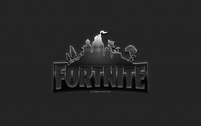 Fortnite, logo in metallo, arte creativa, rete metallica sfondo, stemma, logo Fortnite