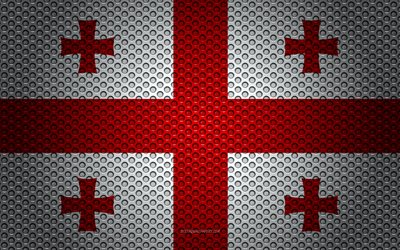 flagge von georgien -, 4k -, kunst -, metall textur, georgische fahne, national, symbol, georgien, europa, flaggen der europ&#228;ischen l&#228;nder