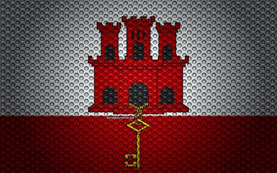 Bandeira de Gibraltar, 4k, arte criativa, a malha de metal textura, Gibraltar bandeira, s&#237;mbolo nacional, Gibraltar, Europa, bandeiras de pa&#237;ses Europeus