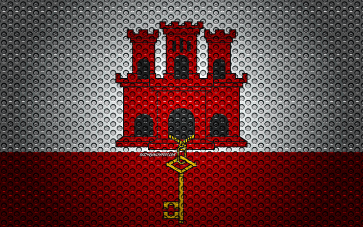 Bandera de Gibraltar, 4k, arte creativo, malla de metal textura, Gibraltar bandera, s&#237;mbolo nacional, Gibraltar, Europa, las banderas de los pa&#237;ses Europeos