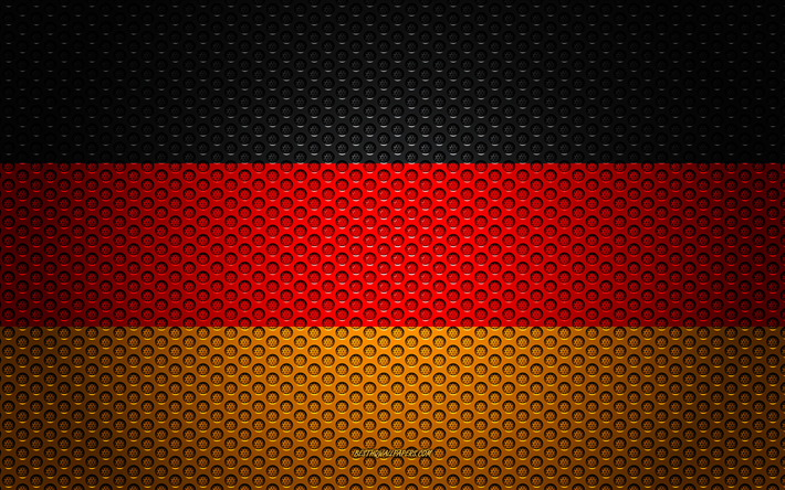 Flag of Germany, 4k, creative art, metal mesh texture, German flag, national symbol, Germany, Europe, flags of European countries
