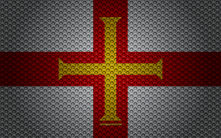 Bandiera di Guernsey, Isole del Canale, 4k, creativo, arte, rete metallica texture, Guernsey, bandiera, nazionale, simbolo, Europa, bandiere dei paesi Europei