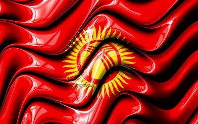 Kirgiziska flagga, 4k, Asien, nationella symboler, Flaggan i Kirgizistan, 3D-konst, Kirgizistan, Asiatiska l&#228;nder, Kirgizistan 3D-flagga