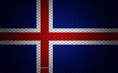 Avrupa &#252;lkeleri İzlanda, 4k, yaratıcı sanat bayrağı, metal mesh dokusu, İzlanda bayrak, ulusal sembol, İzlanda, Avrupa, bayraklar