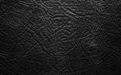 ブラックレザーの質感, 4k, 皮革, 近, 黒い背景, 革の背景, マクロ, 革
