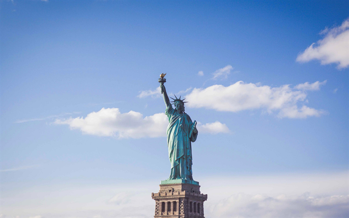 statue von liberty, new york, usa, landmark, liberty island, liberty enlightening the world, new york harbor, vereinigte staaten von amerika