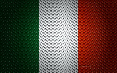 アイルランドの国旗, 4k, 【クリエイティブ-アート, 金属メッシュの質感, アイルランドフラグ, 国立シンボル, アイルランド, 欧州, 旗の欧州諸国
