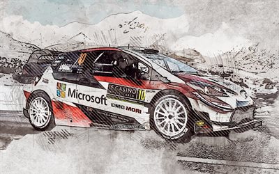 Jari-Matti Latvala, Toyota Yaris WRC, le finlandais pilote de rallye, Toyota Gazoo Racing WRT, grunge art, art cr&#233;atif, Championnat du Monde des rallyes, Toyota