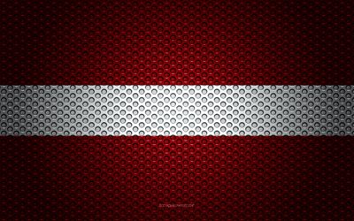 Flaggan i Lettland, 4k, kreativ konst, metalln&#228;t konsistens, Lettiska flaggan, nationell symbol, Lettland, Europa, flaggor f&#246;r Europeiska l&#228;nder