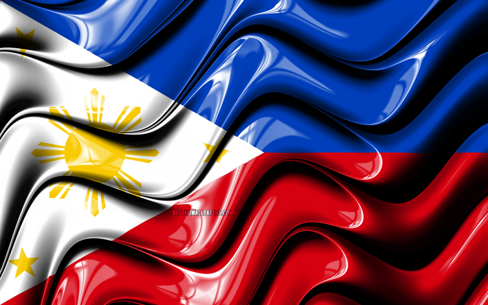 Filippini bandiera, 4k, Asia, simboli nazionali, Bandiera delle Filippine, 3D arte, Filippine, asia, Filippine 3D bandiera
