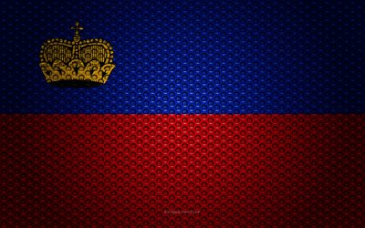 Flag of Liechtenstein, 4k, creative art, metal mesh texture, Liechtenstein flag, national symbol, Liechtenstein, Europe, flags of European countries
